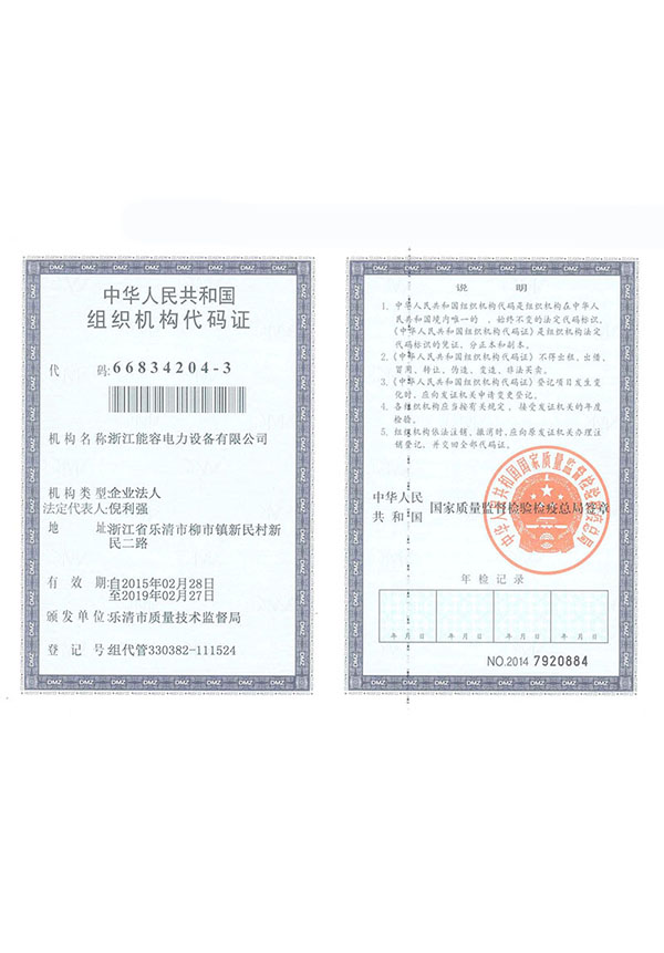 能容電力組織機(jī)構(gòu)代碼證
