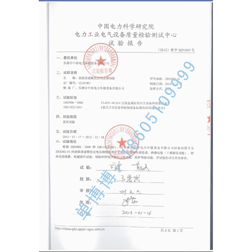 消弧消諧柜 試驗報告